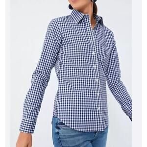 UNTUCKit Blue White Gingham Checkered Button Down Womens 0 Classic Preppy NWT